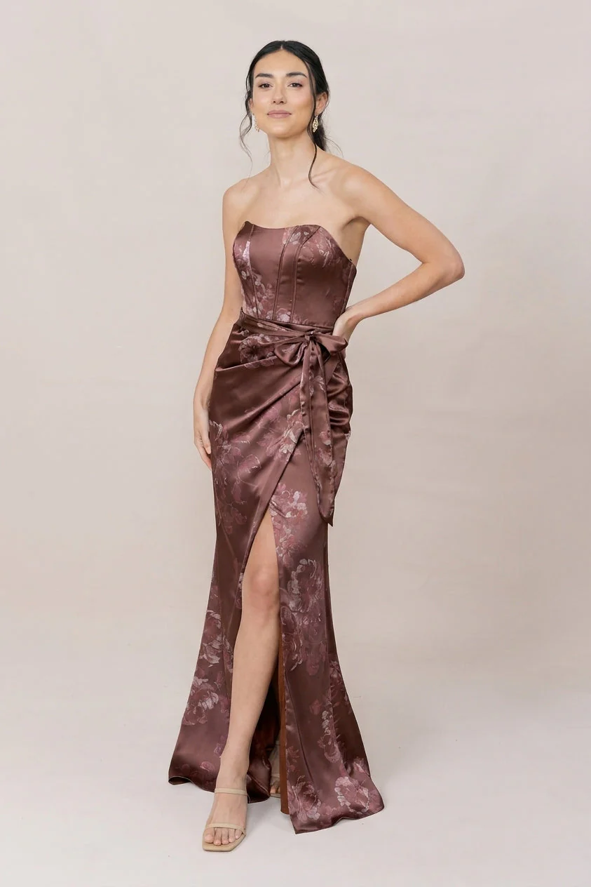 Amara Satin Floral Print Dress | Made To Order - Image 58