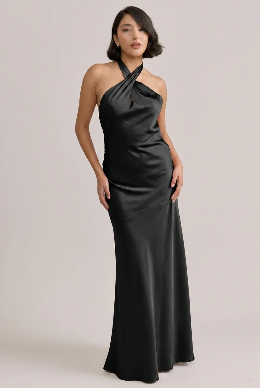 Athena Satin Dress | Ready To Ship | Black - Image 3