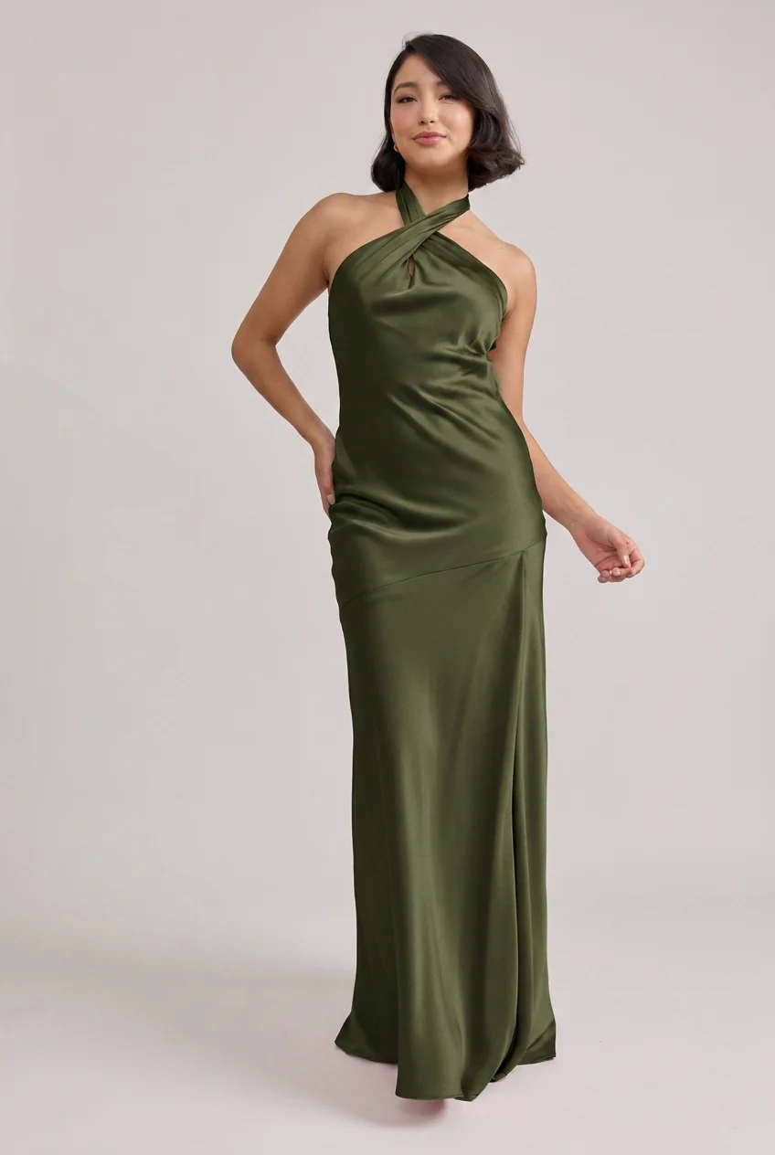 Athena Satin Dress | Ready To Ship | Deep Olive