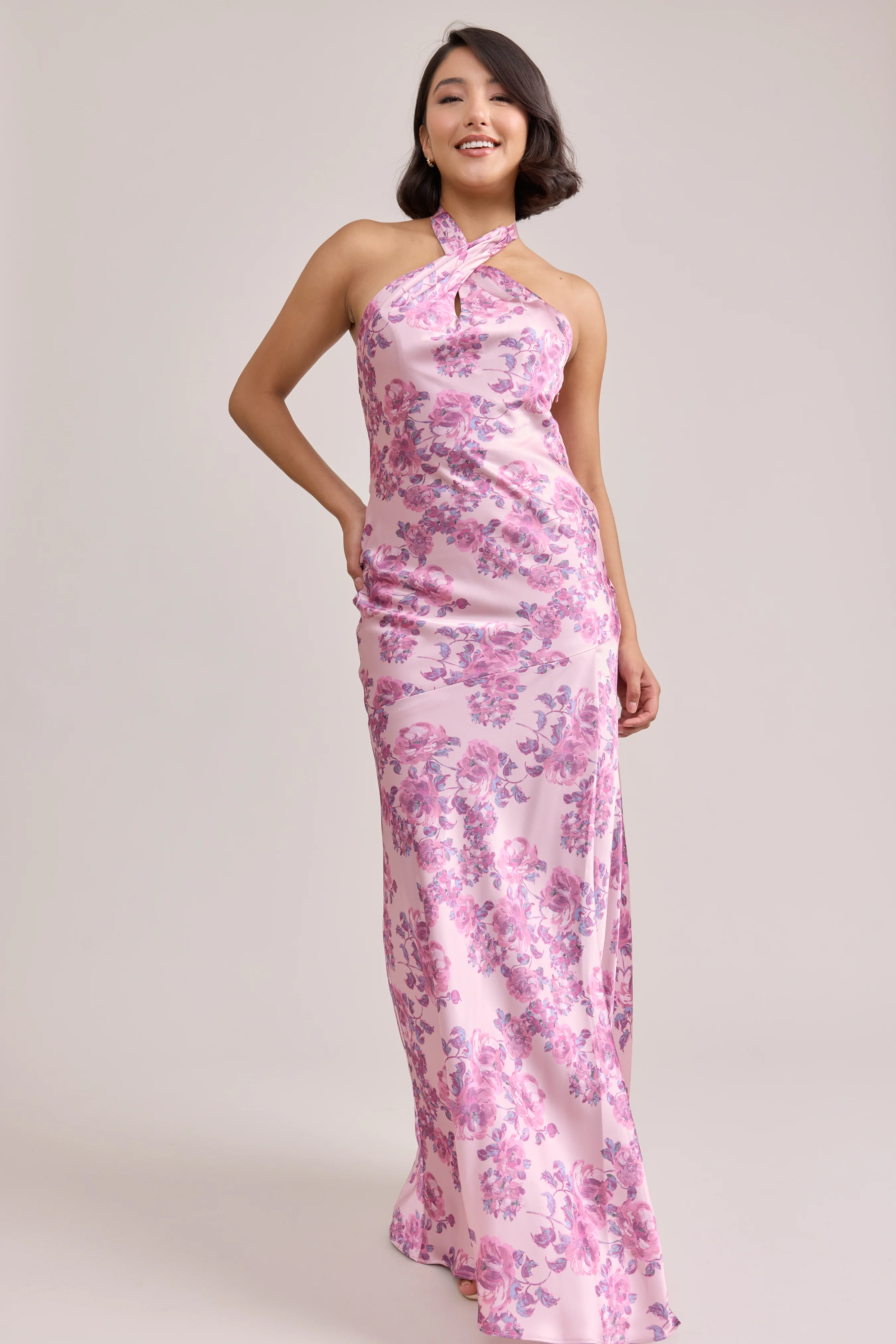 Athena Satin Floral Print Dress | Made To Order - Image 12