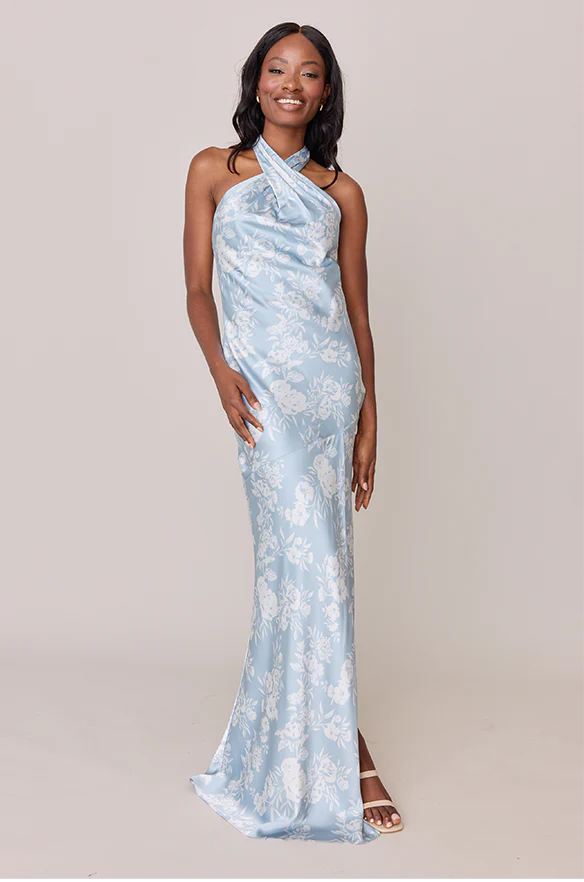 Athena Satin Floral Print Dress | Made To Order - Image 14