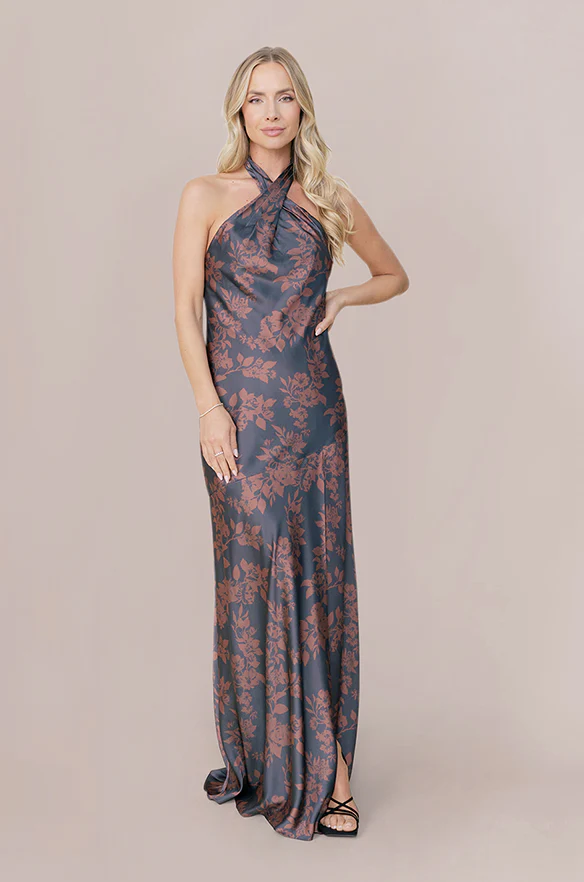Athena Satin Floral Print Dress | Made To Order - Image 25