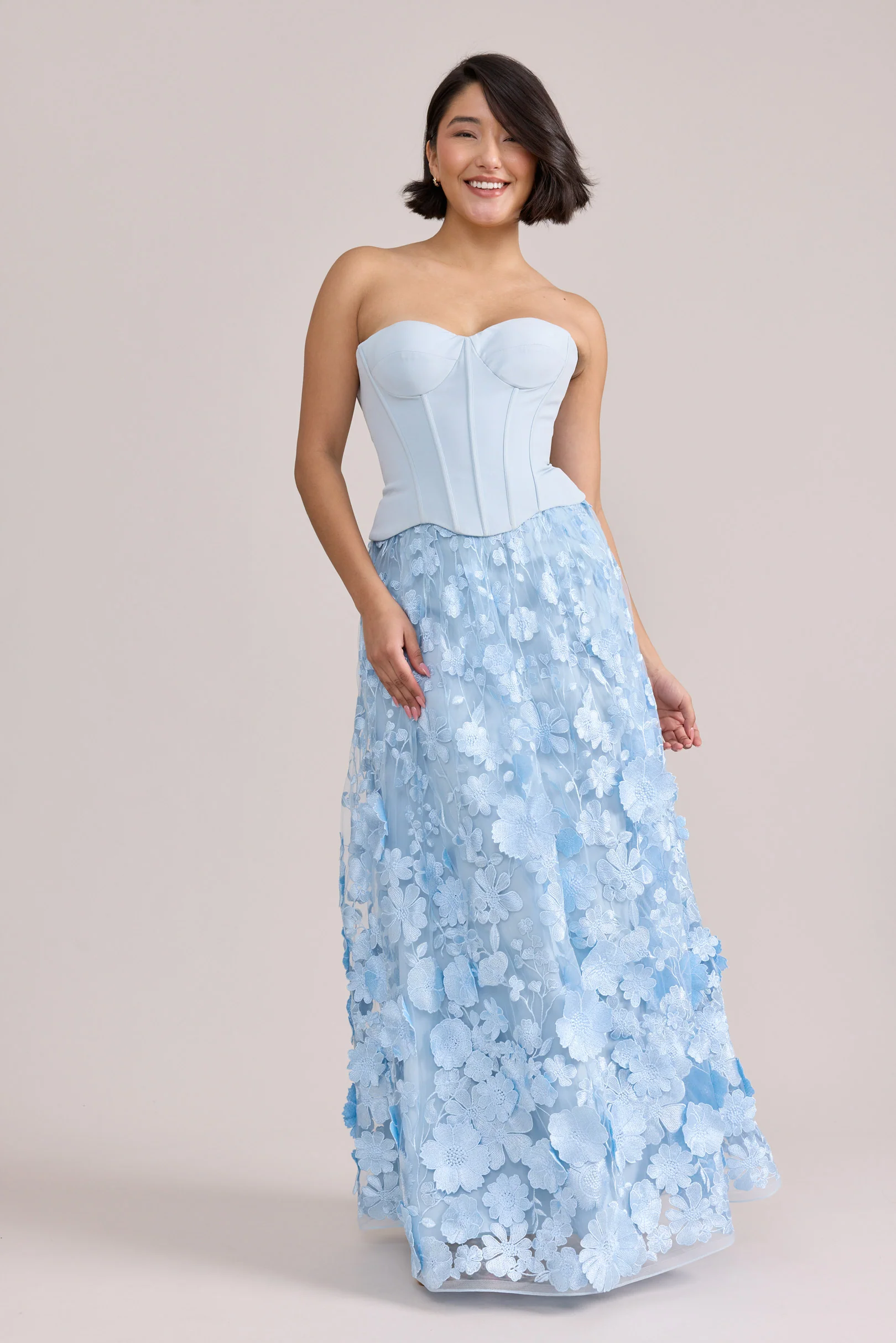 Azalea Crepe + Appliqué Dress | Ready To Ship | Sky Blue