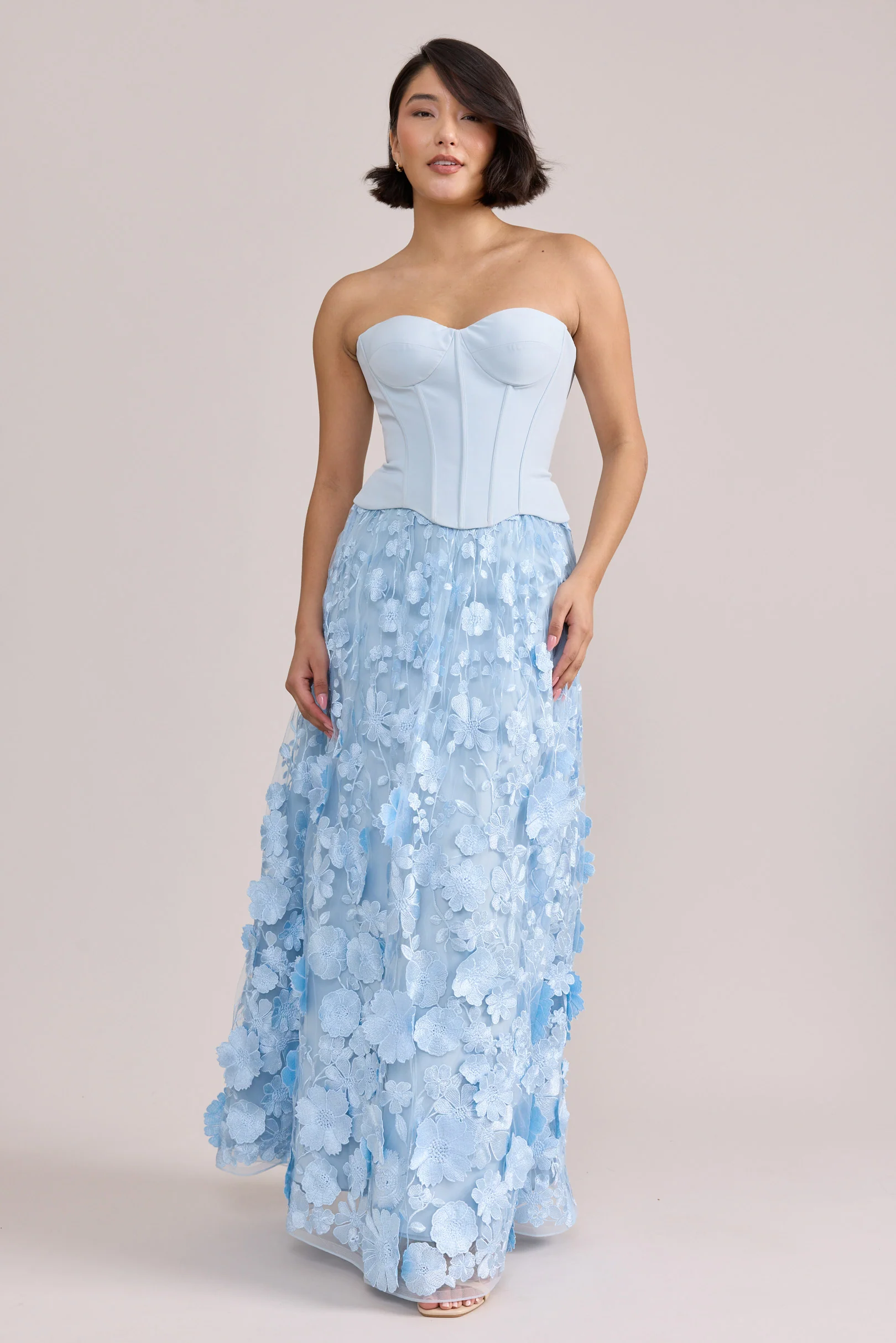Azalea Crepe + Appliqué Dress | Ready To Ship | Sky Blue - Image 3