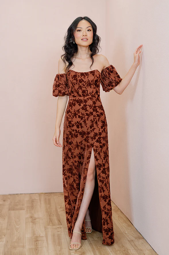 Floral Burnout Velvet Bubble Sleeves | Made To Order - Image 2