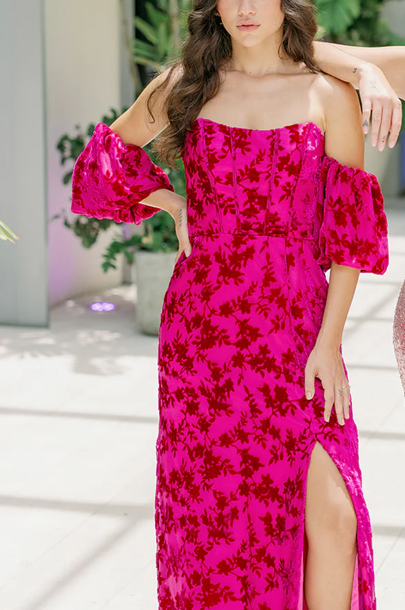 Floral Burnout Velvet Bubble Sleeves | Made To Order - Image 9