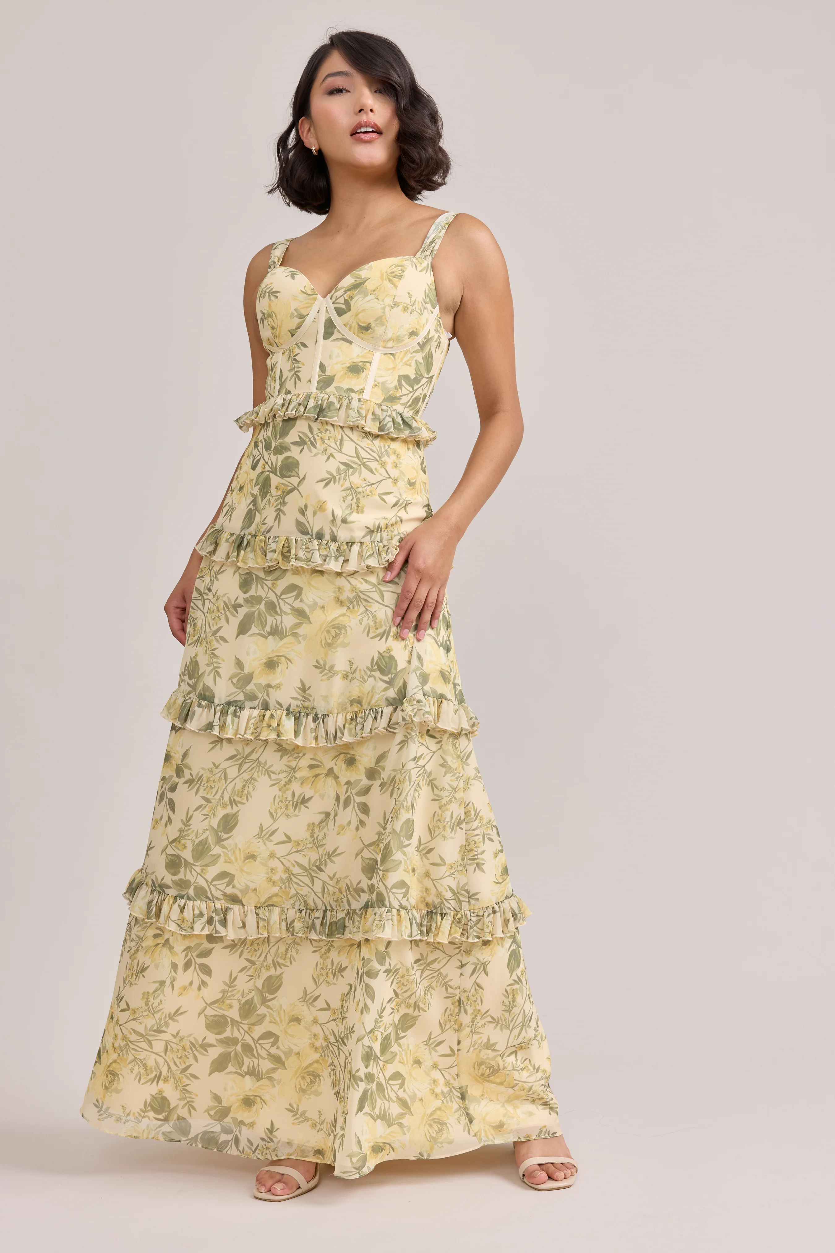 Chiffon Floral Print Mega Swatch | Ready To Ship | Pale Yellow Meadow Blooms - Image 2