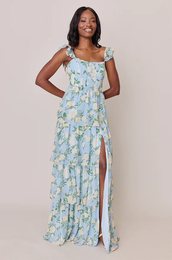 Chiffon Floral Print Mega Swatch | Ready To Ship | Sky Blue Multi Bouquet - Image 2