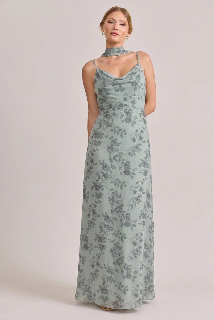 Chiffon Floral Print Skinny Scarf | Made To Order - Image 47