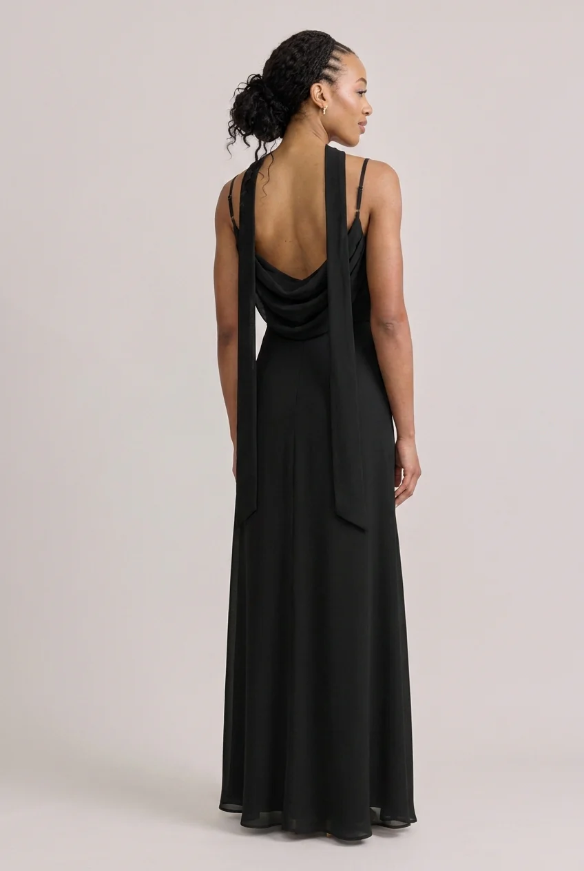 Chiffon Skinny Scarf | Ready To Ship | Black - Image 2