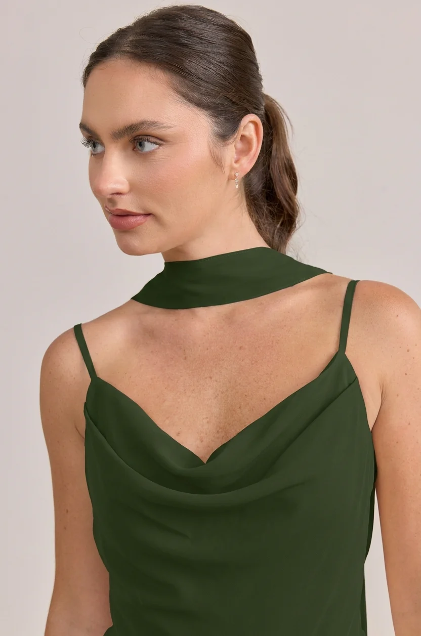 Chiffon Skinny Scarf | Ready To Ship | Deep Olive