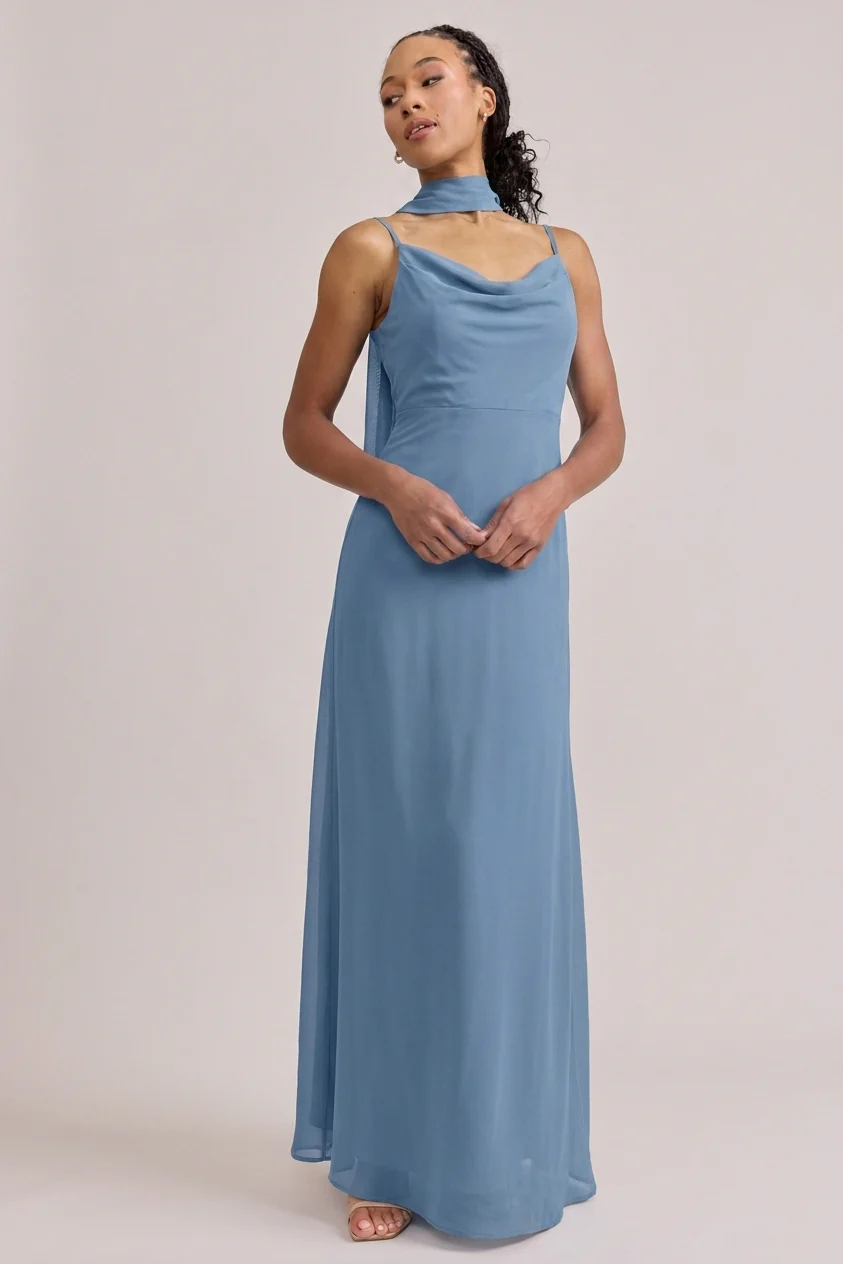 Chiffon Skinny Scarf | Ready To Ship | French Blue - Image 3