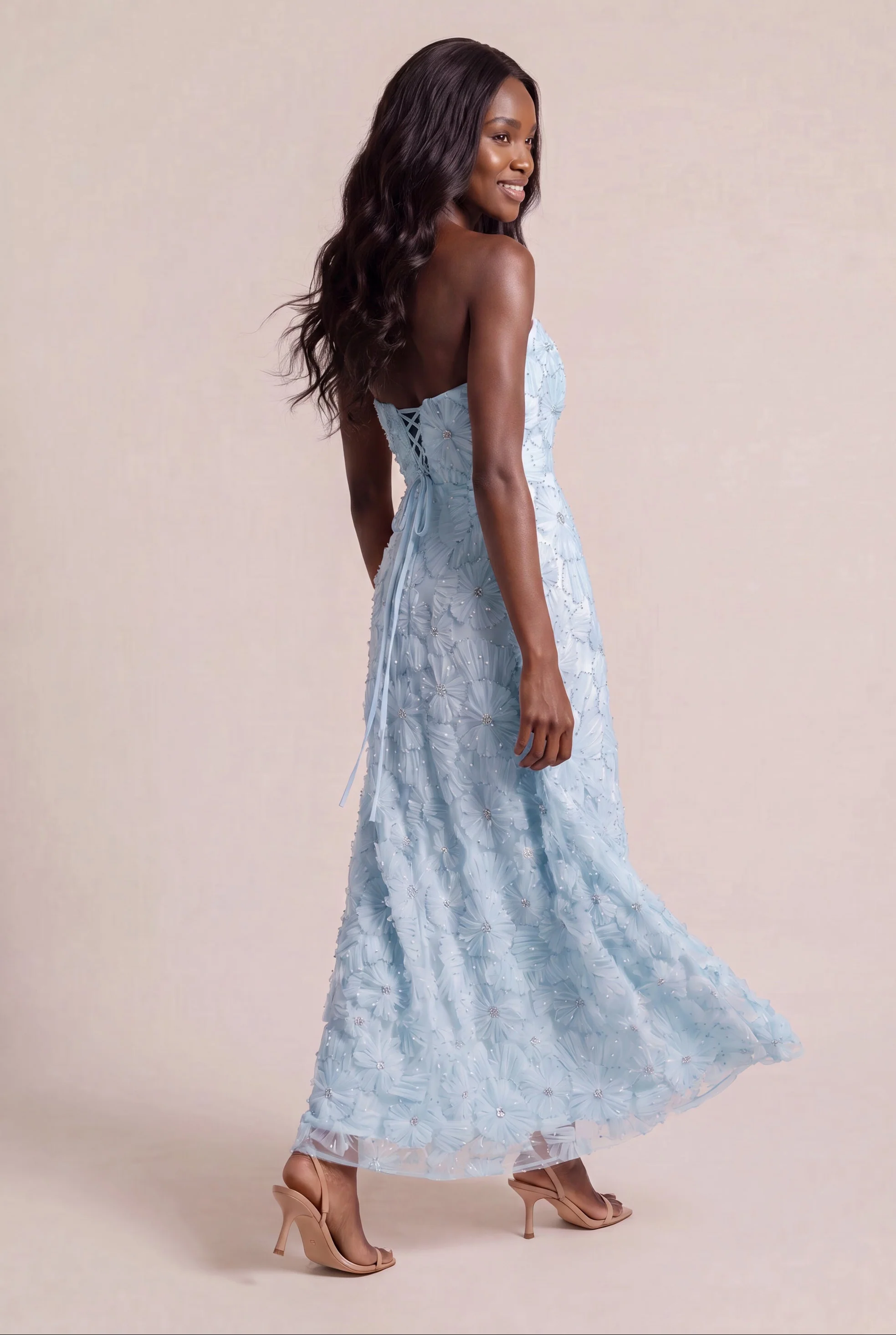 Darcy Beaded Floral Dress | Ready To Ship | Sky Blue - Image 3