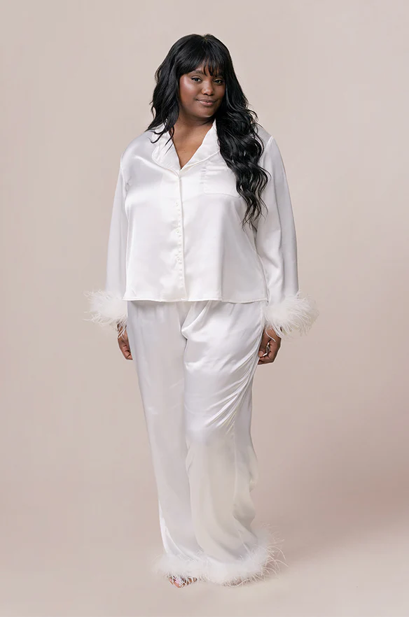 Daybreak Long Sleeve Satin + Feathers Top | Made To Order - Image 3