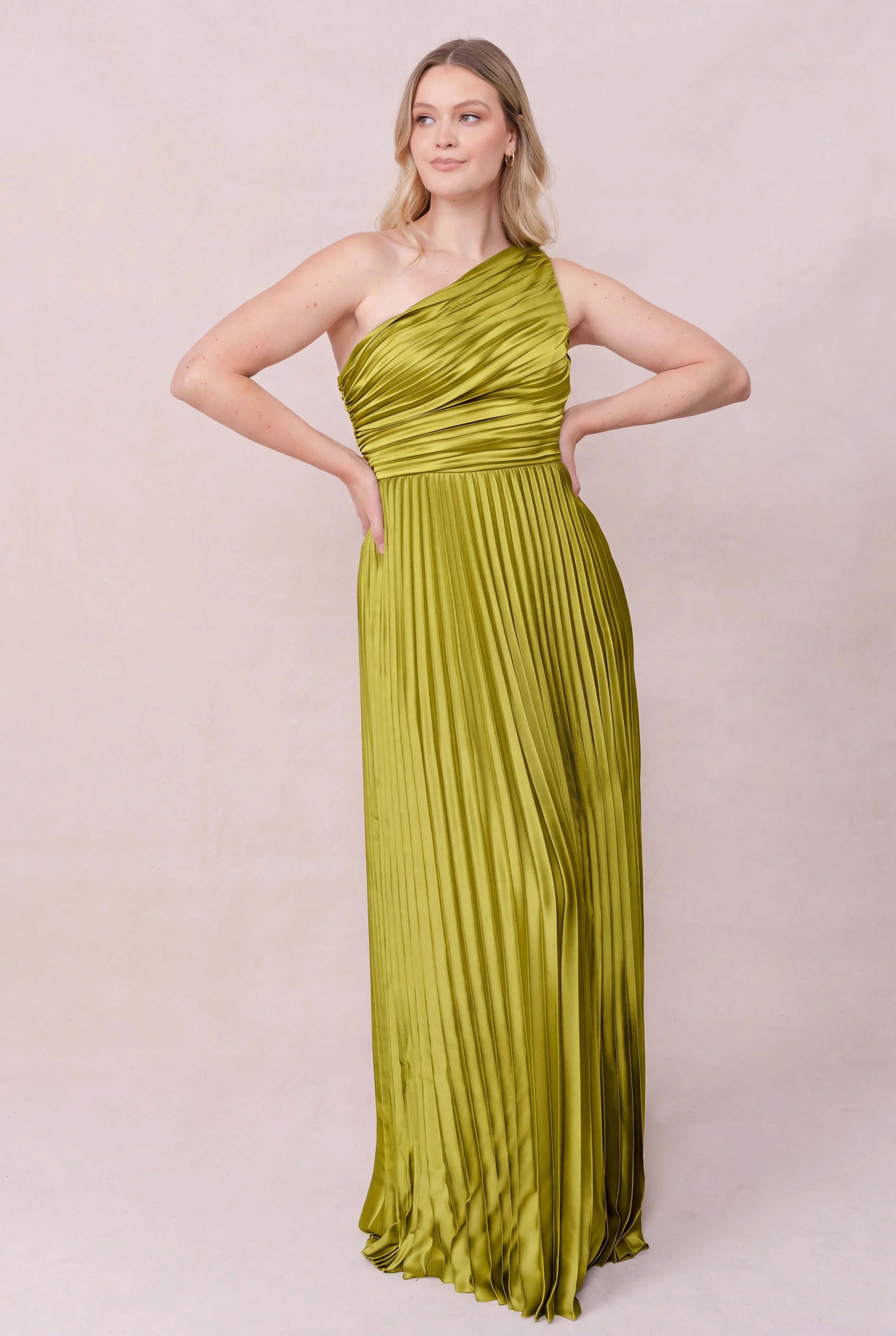 Declan Satin Pleated Dress | Made To Order - Image 180