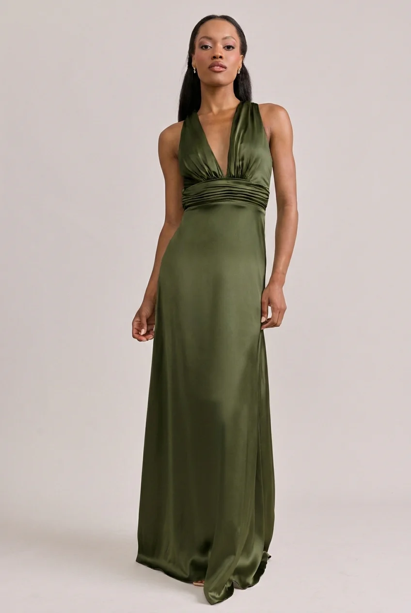 Dylan Satin Dress | Ready To Ship | Deep Olive