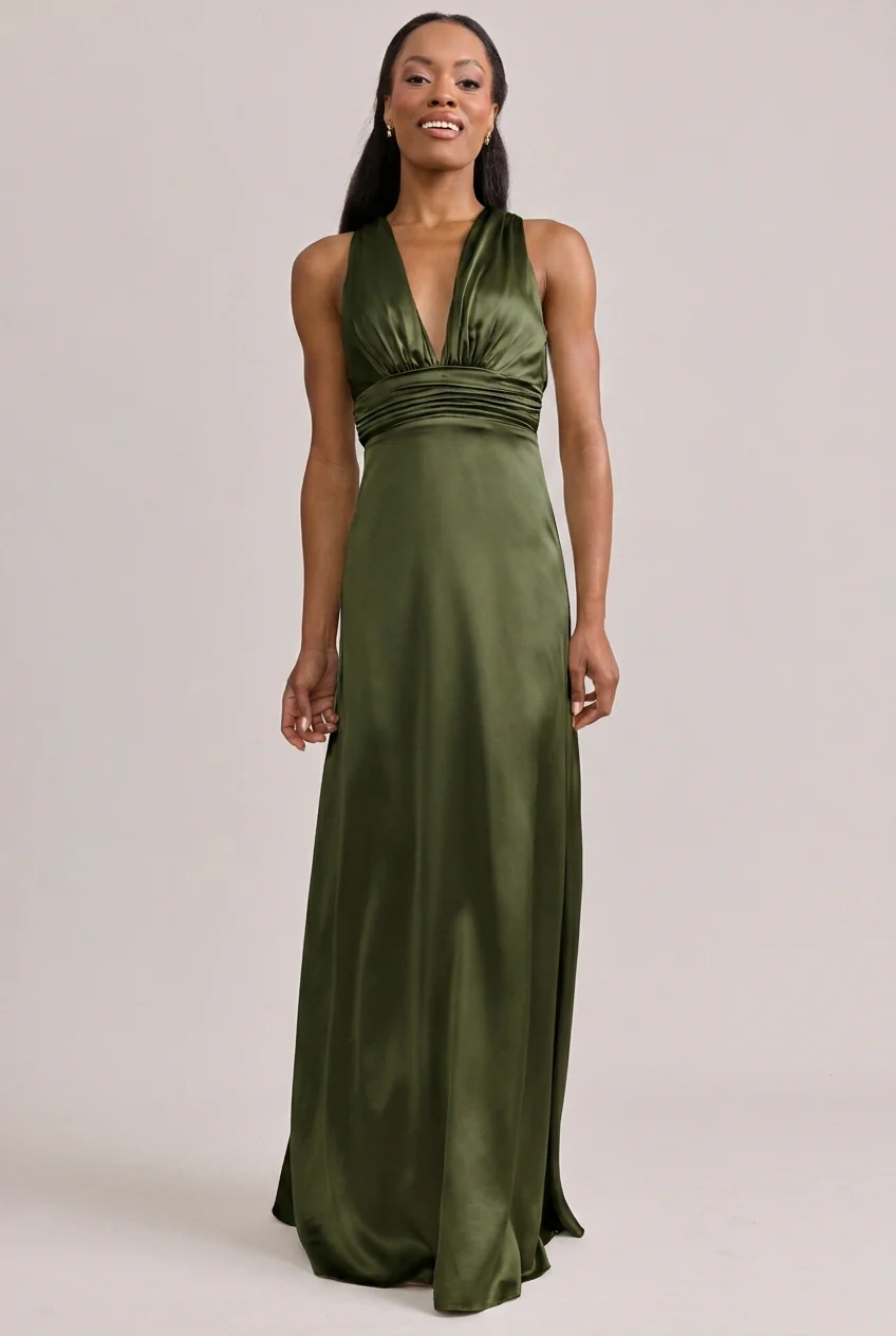 Dylan Satin Dress | Ready To Ship | Deep Olive - Image 3