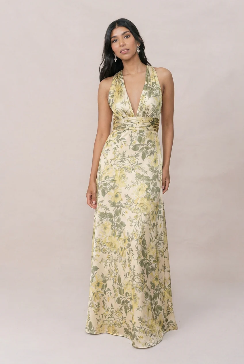 Dylan Satin Floral Print Dress | Made To Order - Image 33