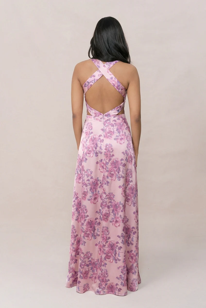 Dylan Satin Floral Print Dress | Made To Order - Image 36