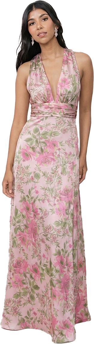 Dylan Satin Floral Print Dress | Made To Order - Image 75