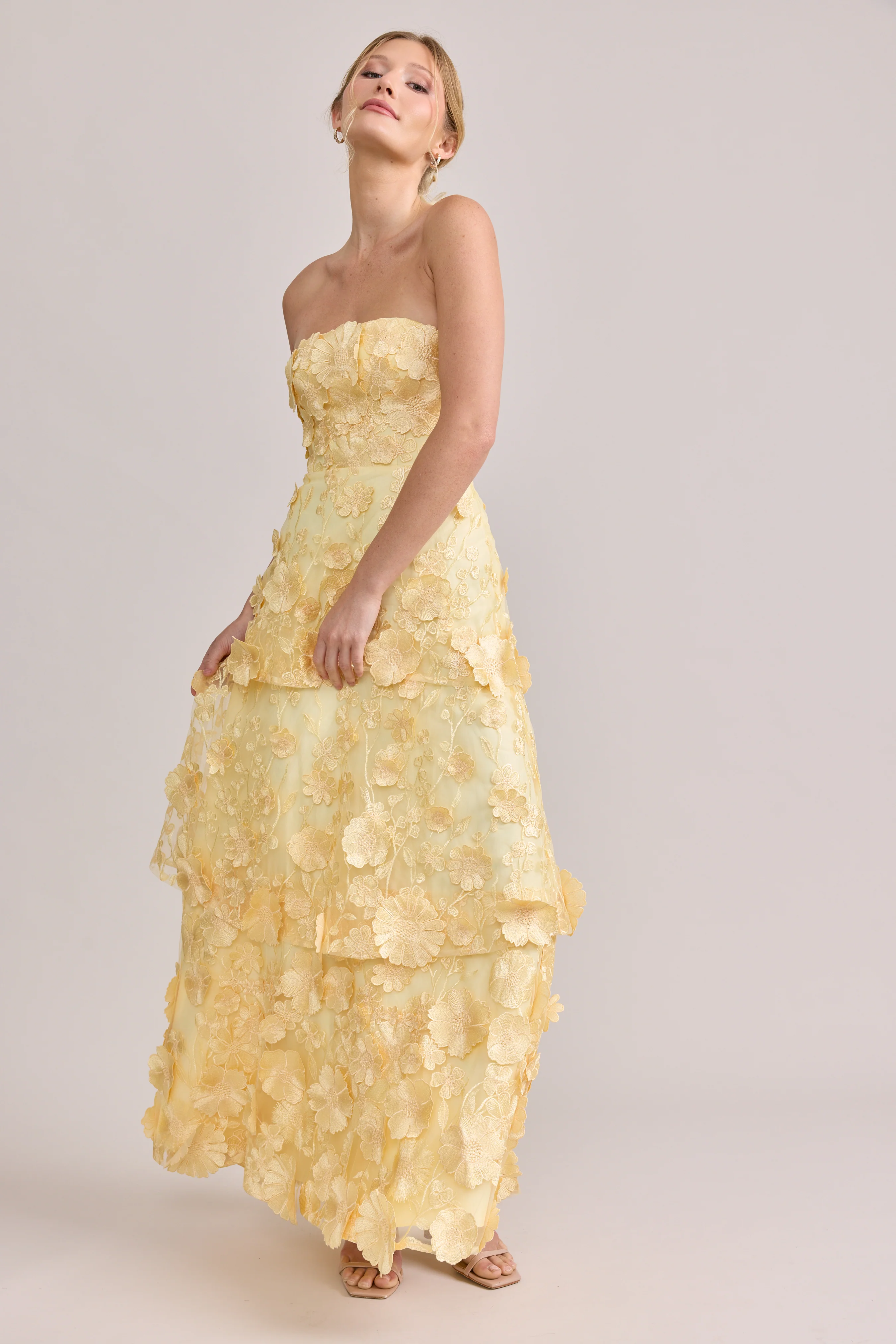 Flora Appliqué Dress | Ready To Ship | Yellow - Image 3
