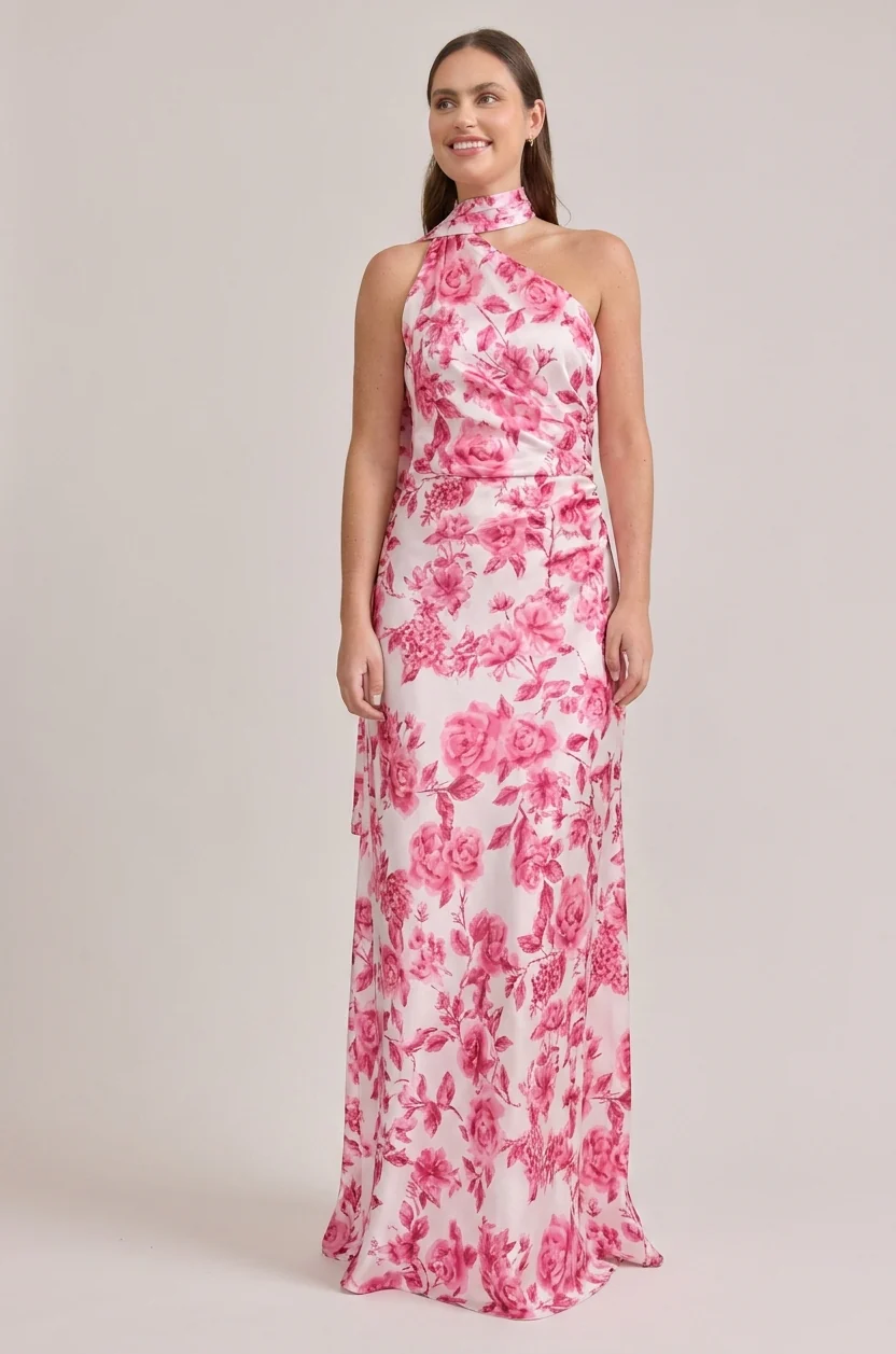 Imani Satin Floral Print Dress | Made To Order - Image 28