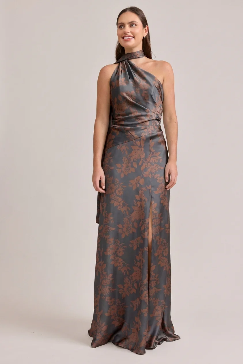 Imani Satin Floral Print Dress | Made To Order - Image 35