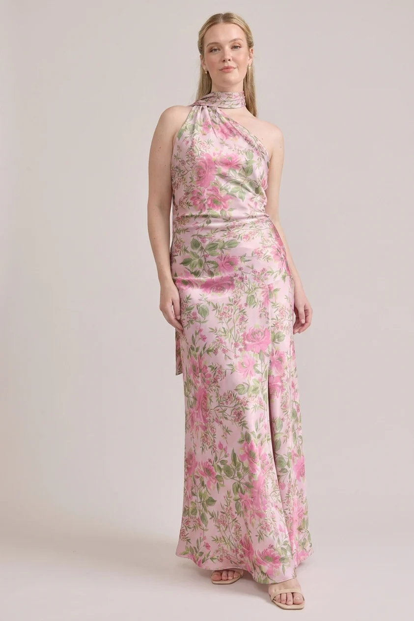 Imani Satin Floral Print Dress | Made To Order - Image 45