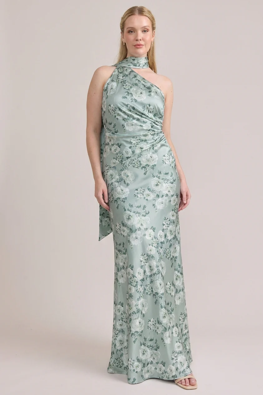 Imani Satin Floral Print Dress | Made To Order - Image 56