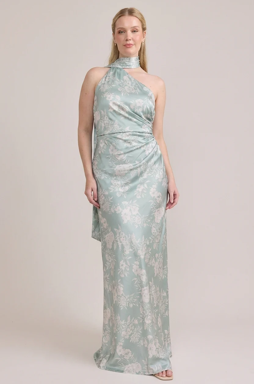 Imani Satin Floral Print Dress | Made To Order - Image 68