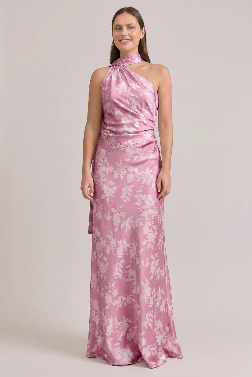 Imani Satin Floral Print Dress | Made To Order - Image 78