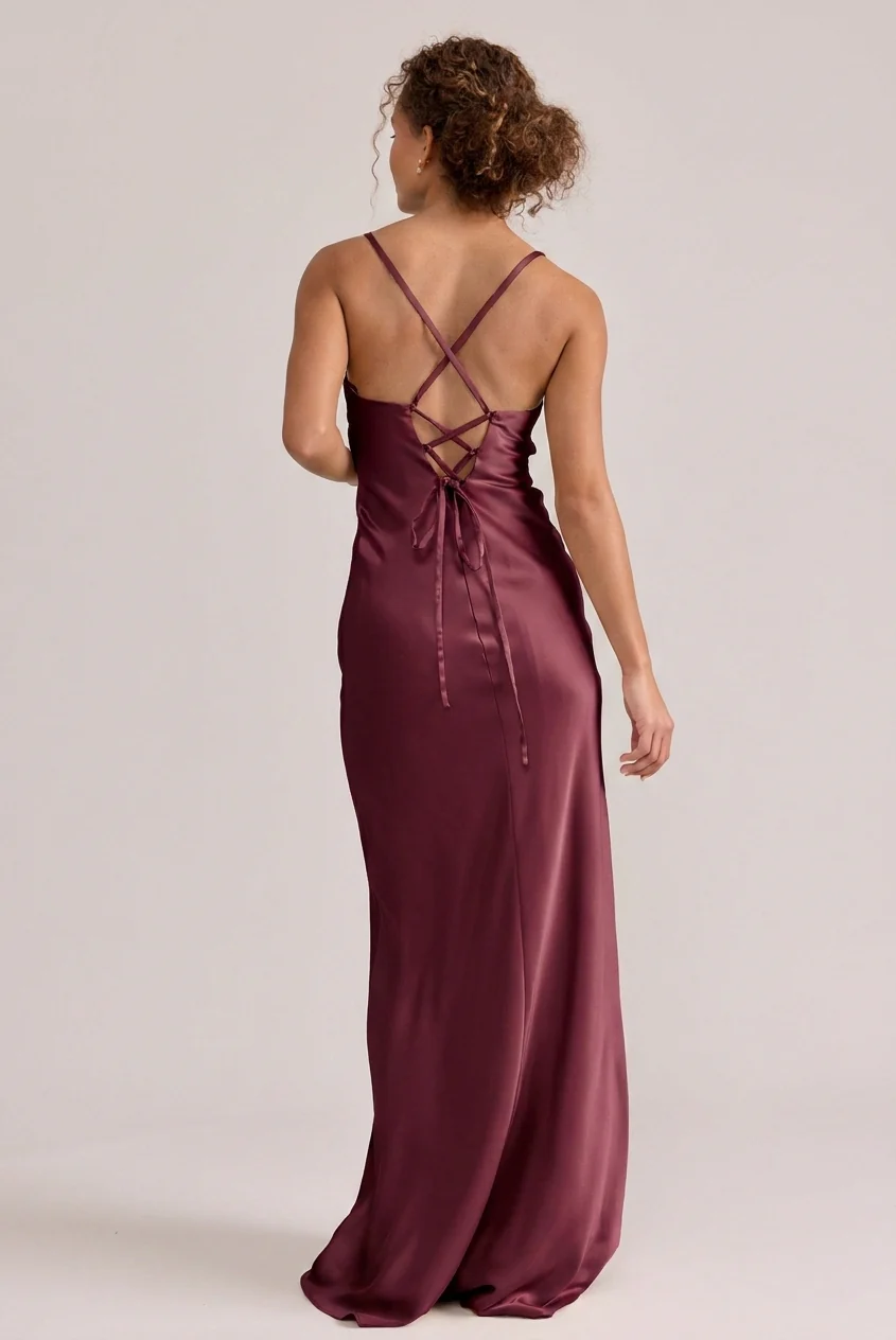 Iris Satin Dress | Ready To Ship | Cabernet - Image 2