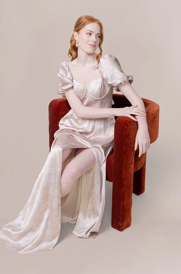 Isabella Satin Floral Print Dress | Made To Order - Image 22