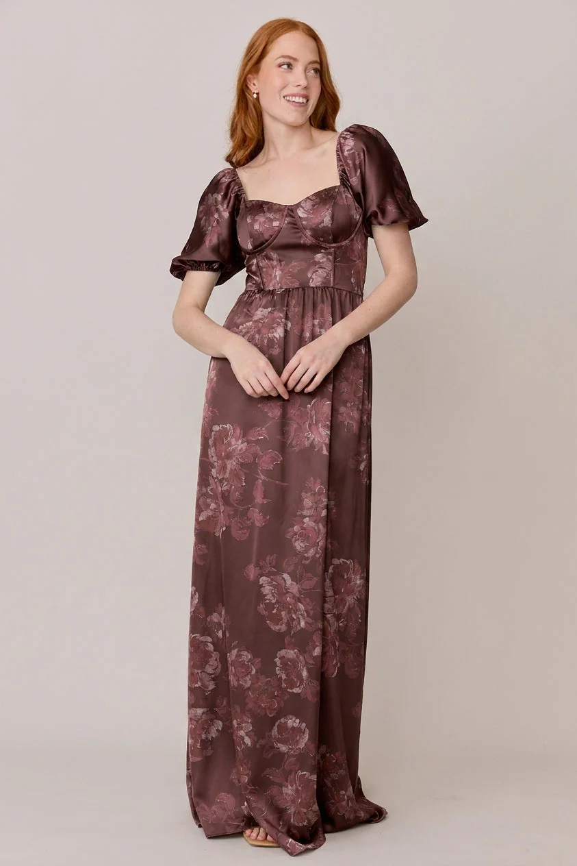 Isabella Satin Floral Print Dress | Made To Order - Image 47