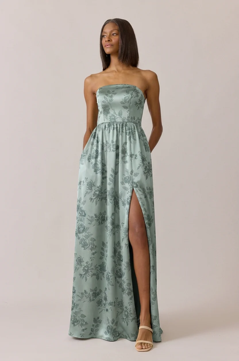 Maren Satin Floral Print Dress | Made To Order - Image 11