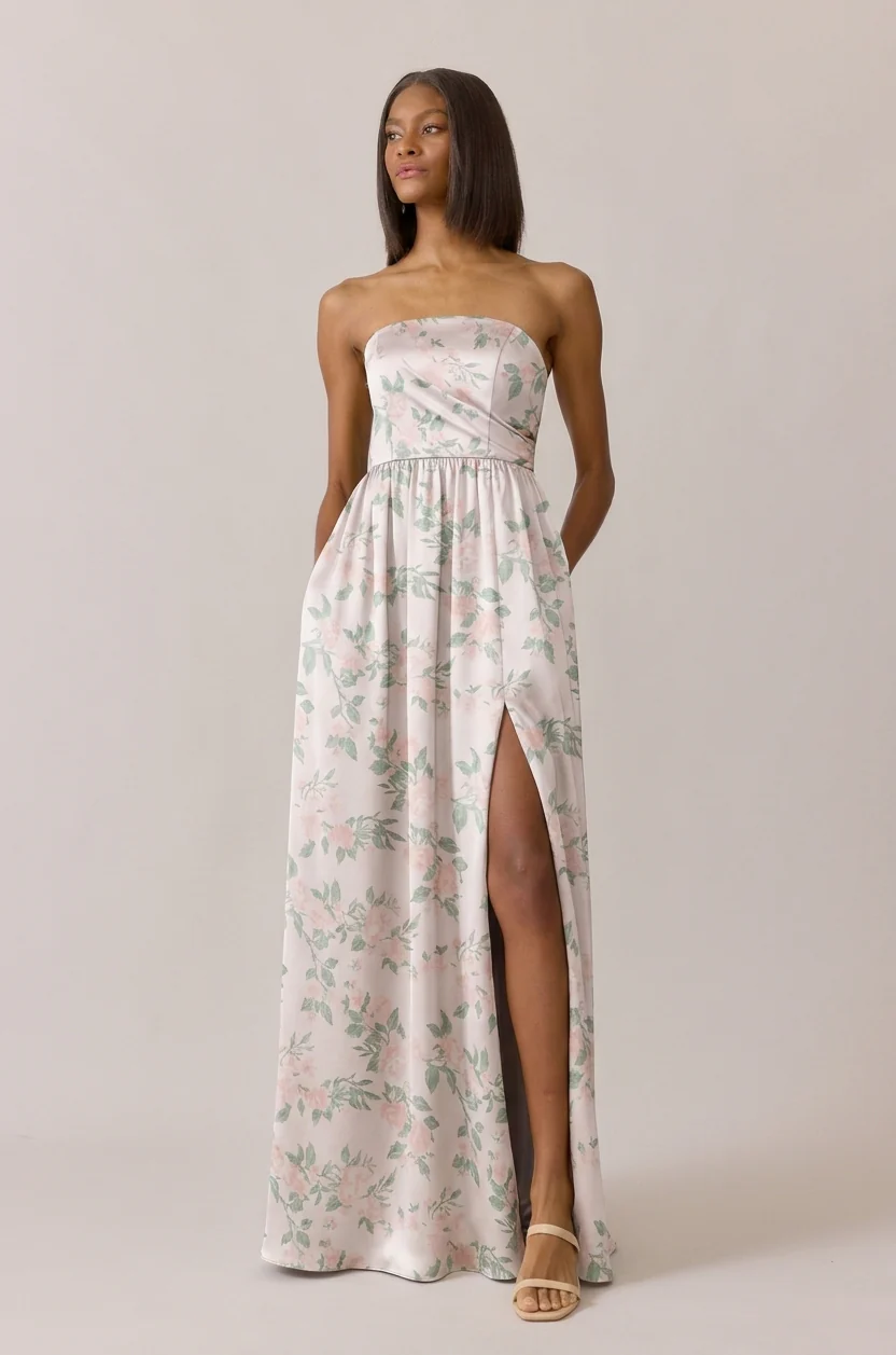 Maren Satin Floral Print Dress | Made To Order - Image 14