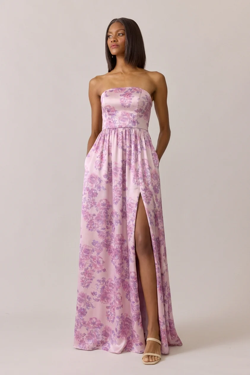 Maren Satin Floral Print Dress | Made To Order - Image 25