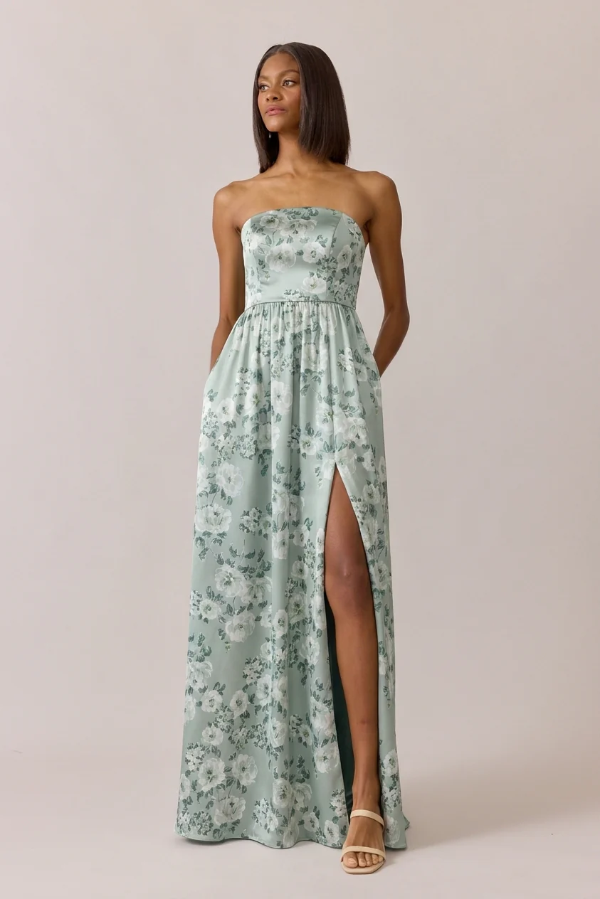 Maren Satin Floral Print Dress | Made To Order - Image 27