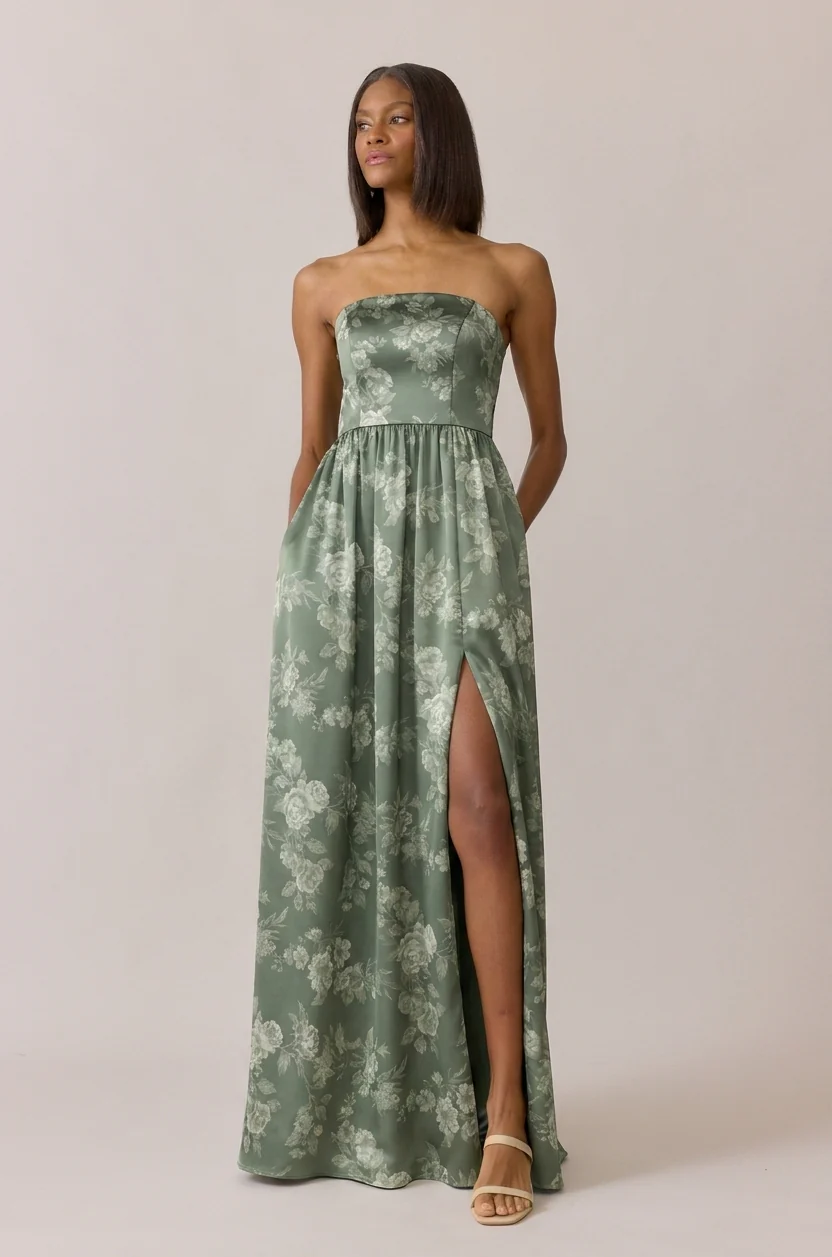 Maren Satin Floral Print Dress | Made To Order - Image 3