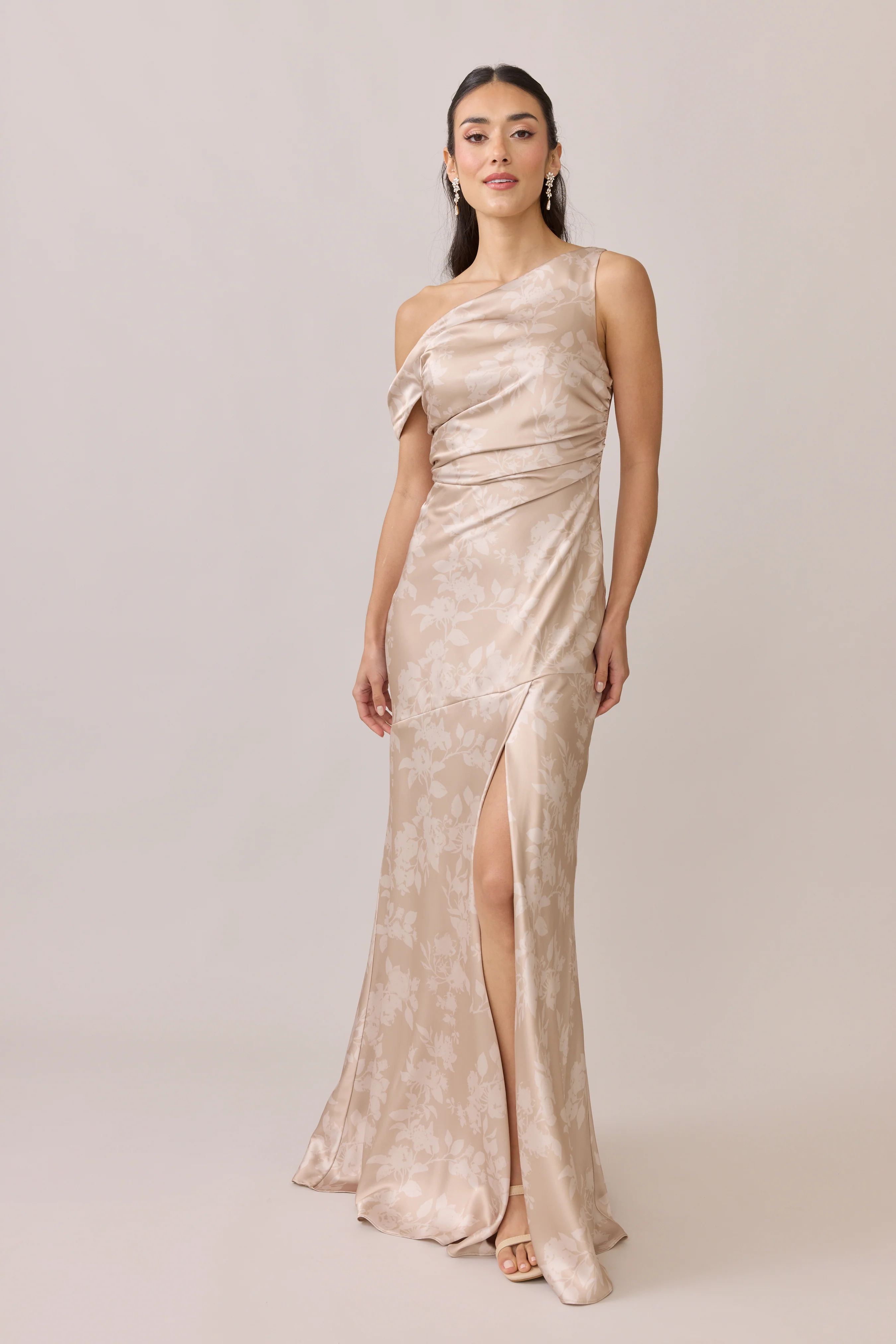 Satin Floral Print Mega Swatch | Ready To Ship | Gold Champagne Bouquet - Image 2