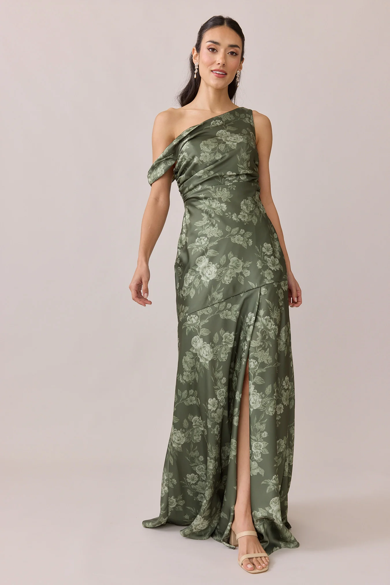 Satin Floral Print Mega Swatch | Ready To Ship | Olive Bouquet - Image 2