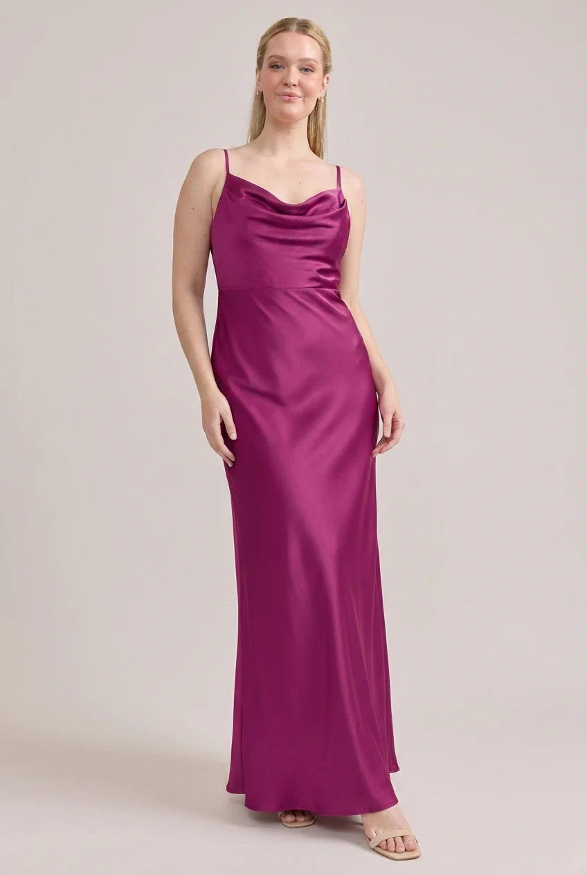 Nadia Satin Dress | Ready To Ship | Fuchsia - Image 3