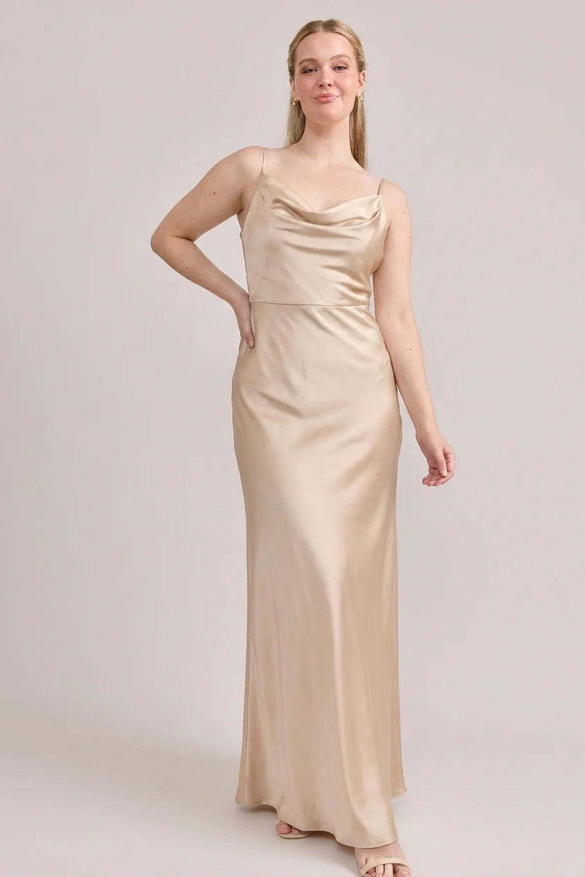 Nadia Satin Dress | Ready To Ship | Gold Champagne