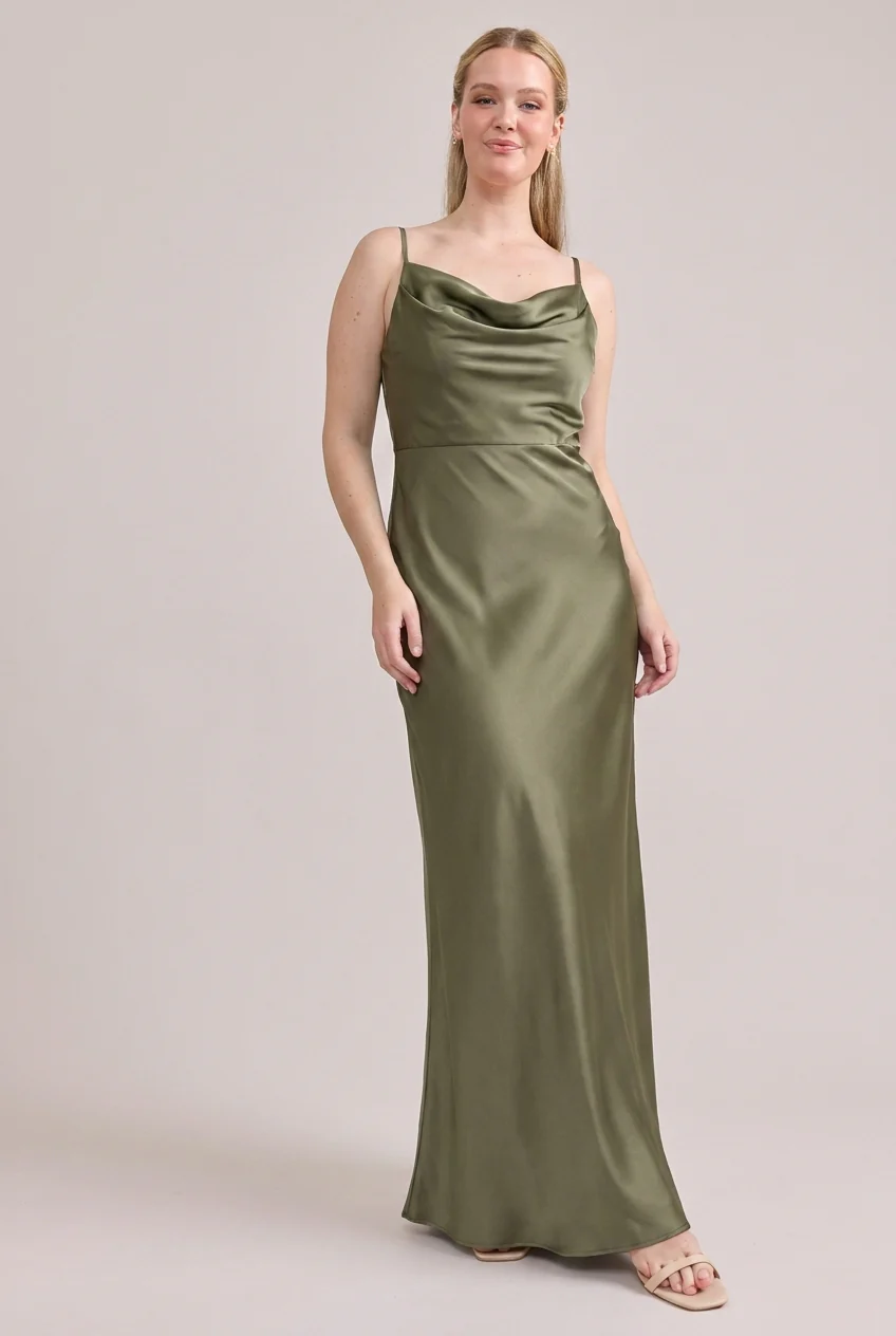 Nadia Satin Dress | Ready To Ship | Moss - Image 3