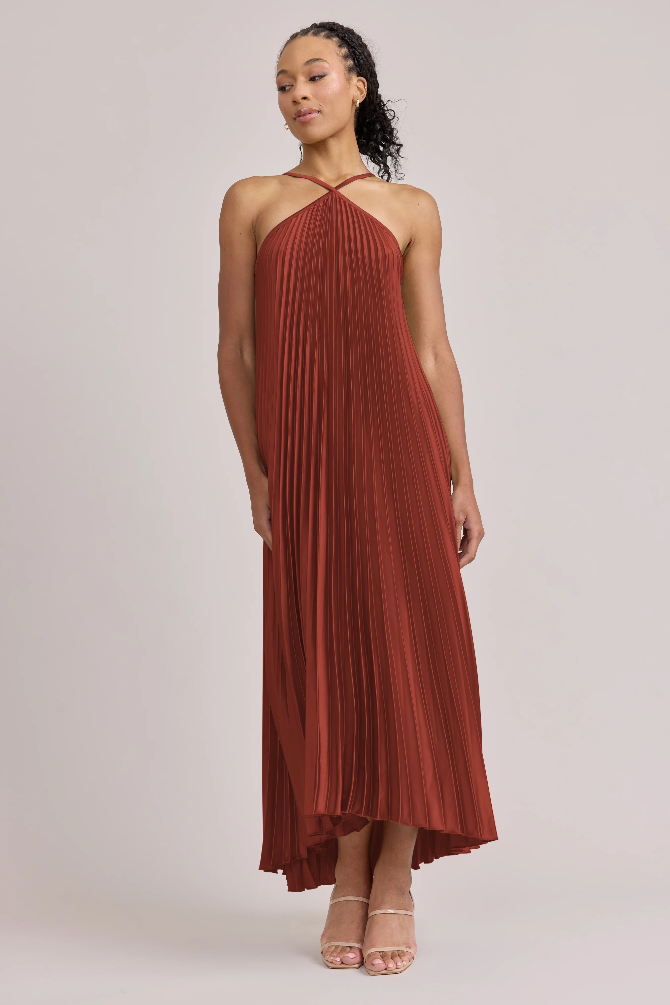 Rayne Satin Pleated Dress | Made To Order - Image 150