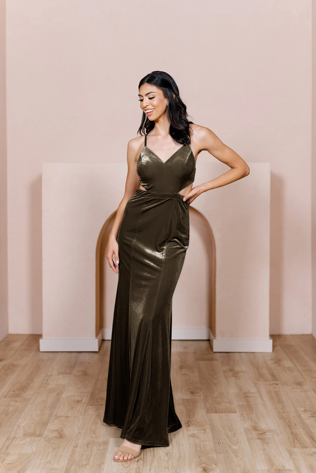 Sample Dusty Olive Ryah Velvet Dress | Ready To Ship - Image 3
