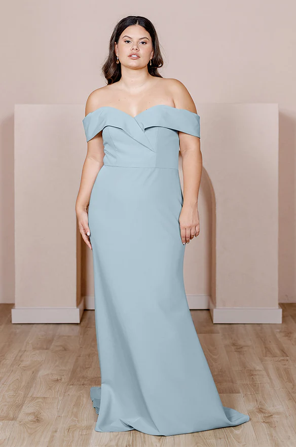 Sample Light Blue Bardot Crepe Dress | Ready To Ship