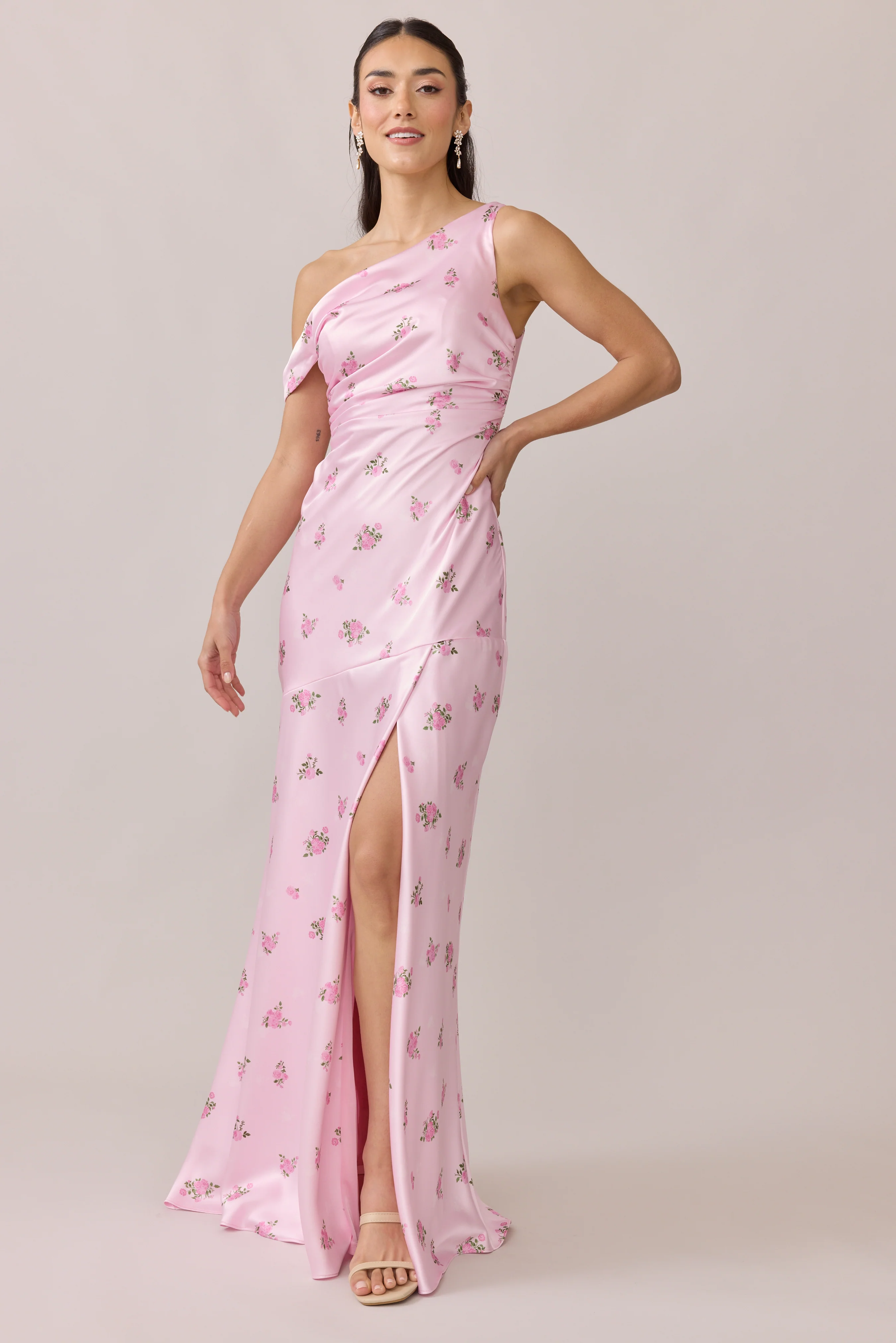 Satin Floral Print Mega Swatch | Ready To Ship | Baby Pink Petit Rose - Image 2