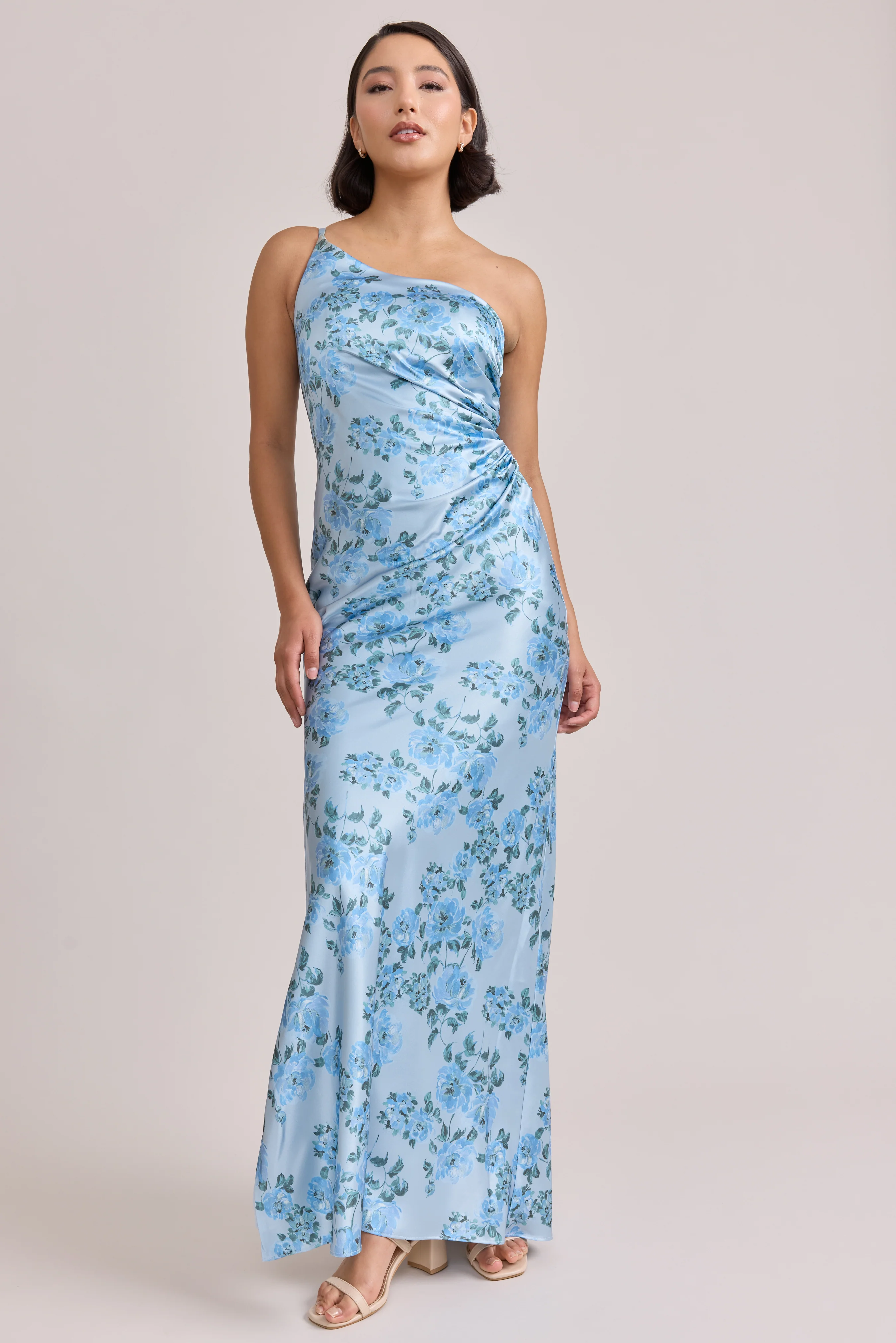 Satin Floral Print Mega Swatch | Ready To Ship | Sky Blue Blossom - Image 2