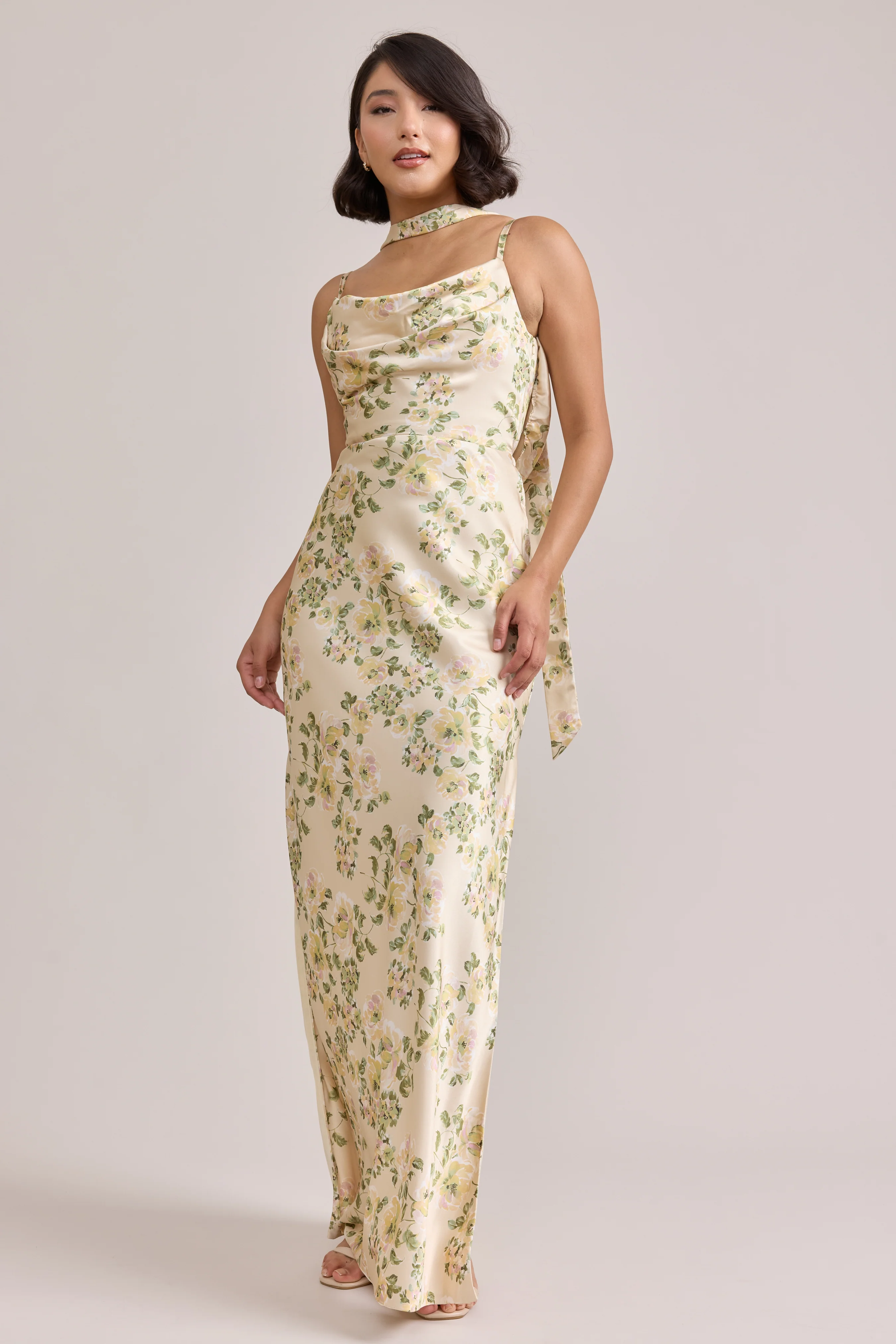 Satin Floral Print Skinny Scarf | Made To Order - Image 37